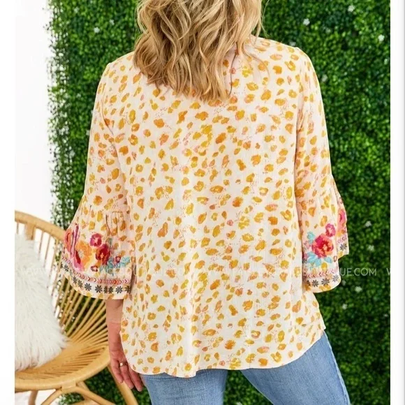 Savannah Jane Embroidery Floral Bell Sleeve Top - Picture 2 of 7